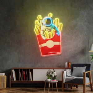 Astronaut French Fries UV Printed Neon light